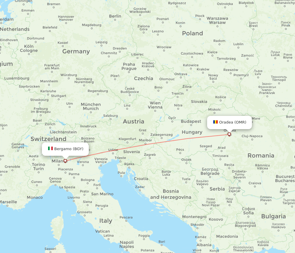 Oradea - Milan route map and flight paths