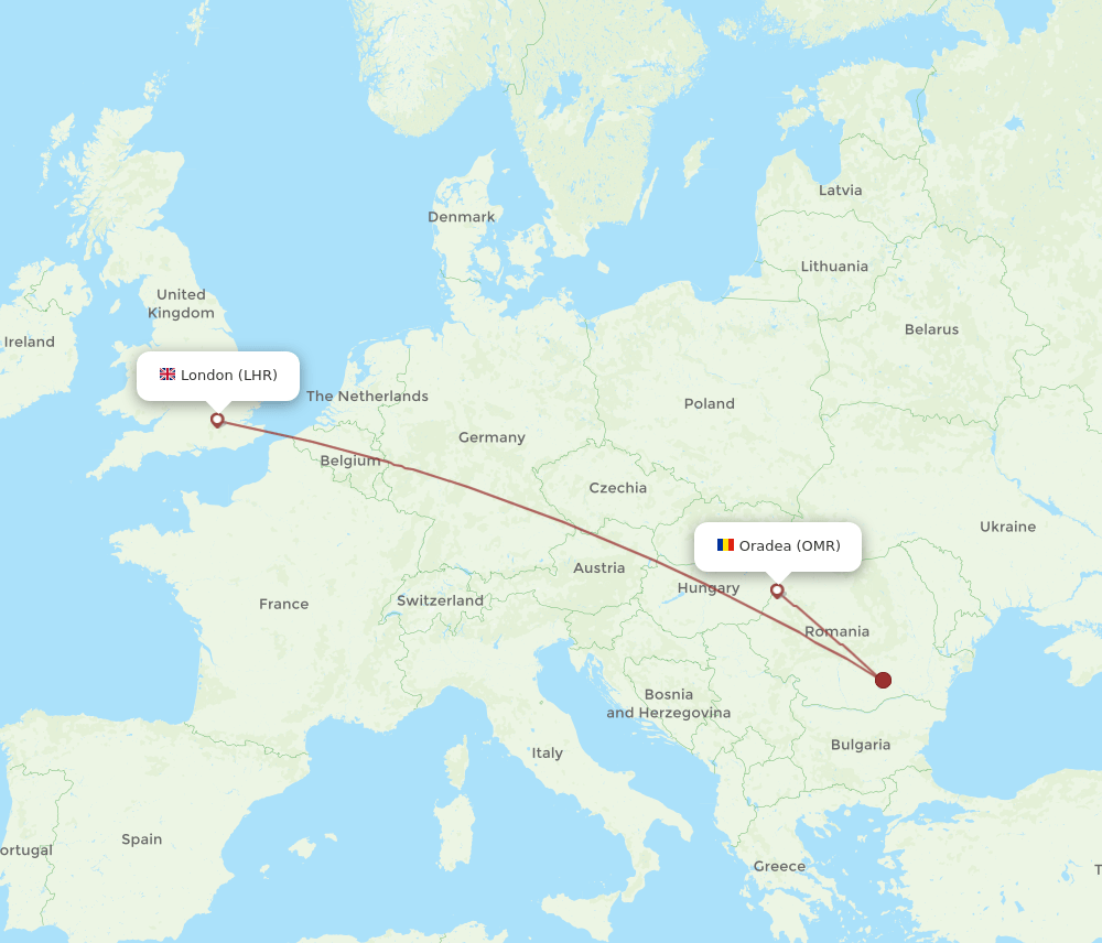 OMR to LHR flights and routes map
