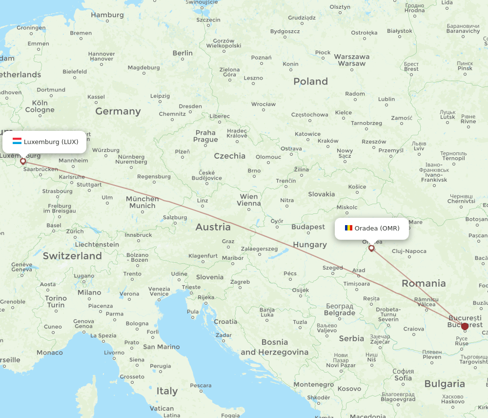 OMR to LUX flights and routes map