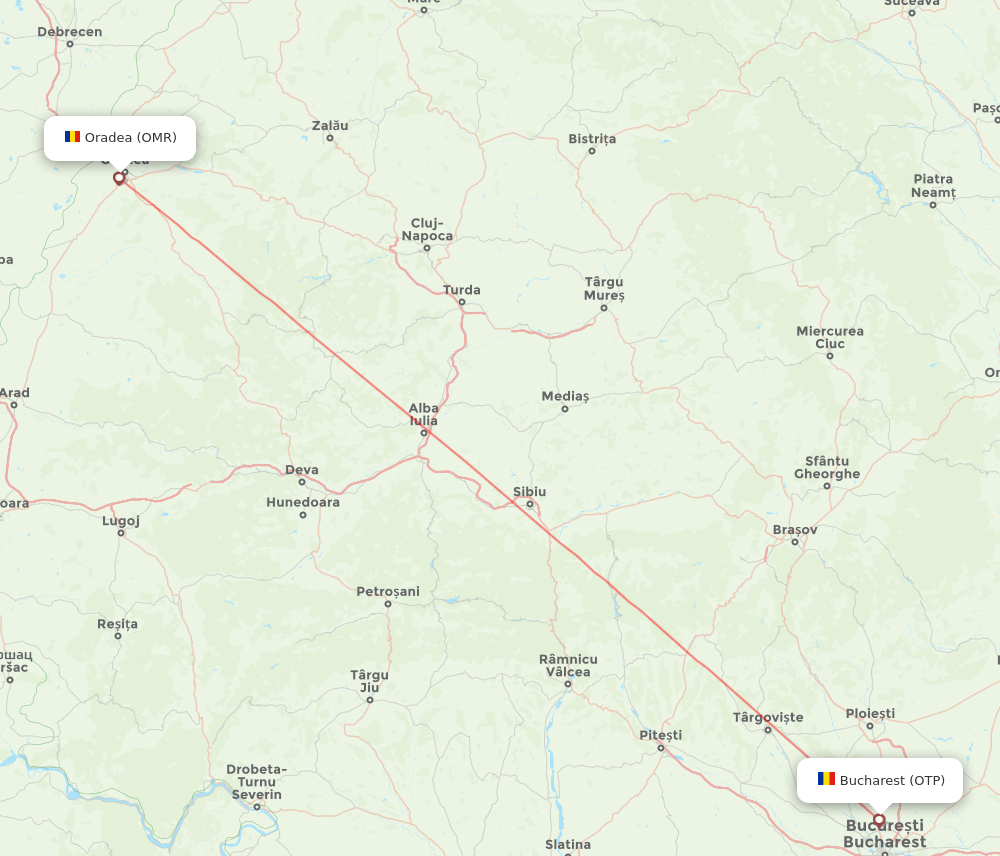 Oradea - Bucharest route map and flight paths