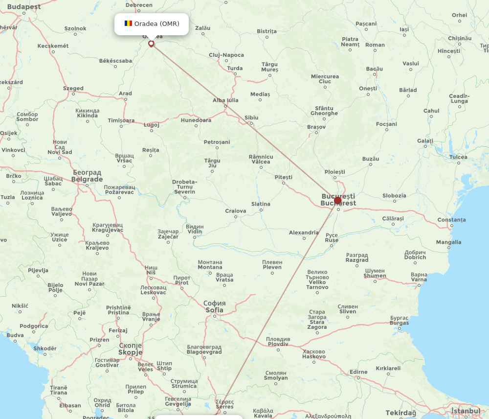 OMR to SKG flights and routes map