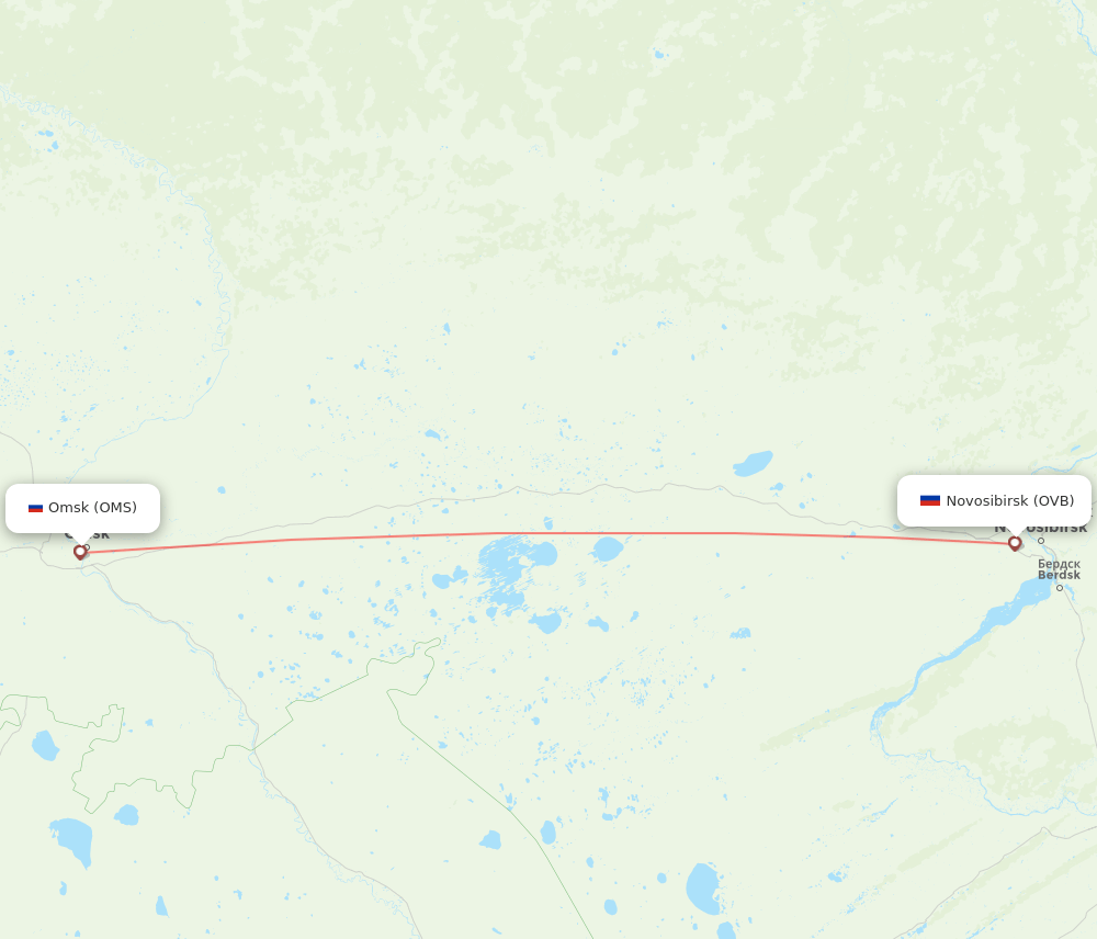 Omsk - Novosibirsk route map and flight paths
