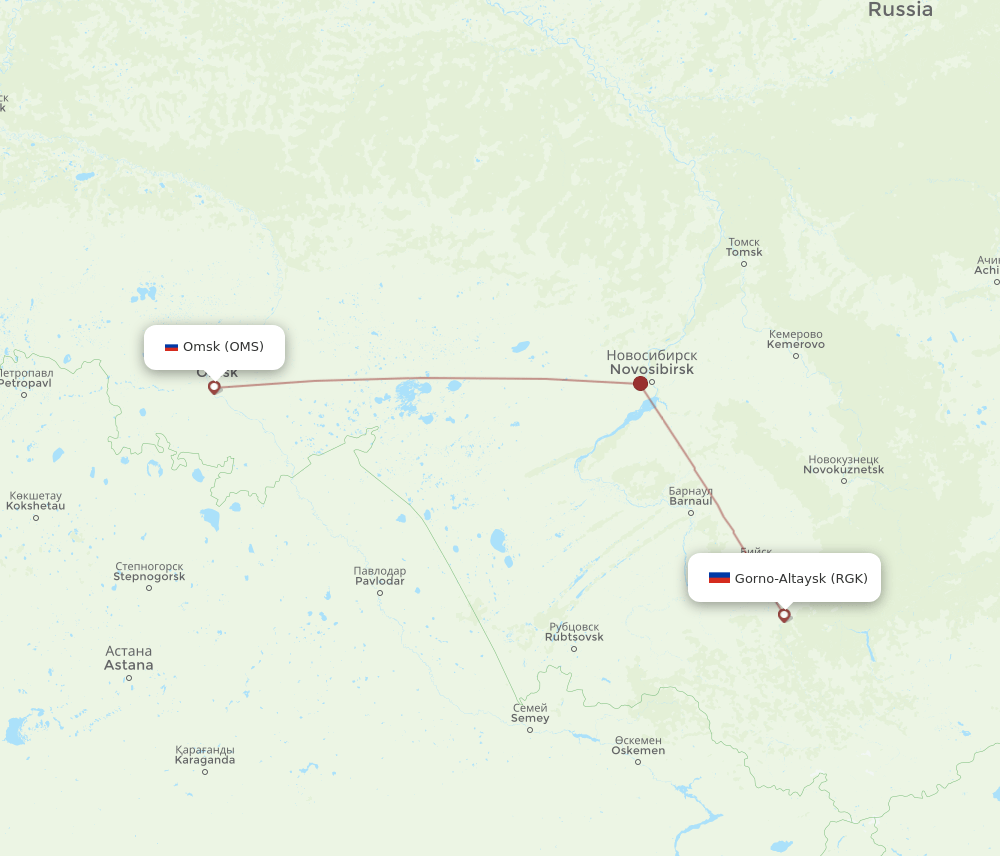 Omsk - Gorno-Altaysk route map and flight paths