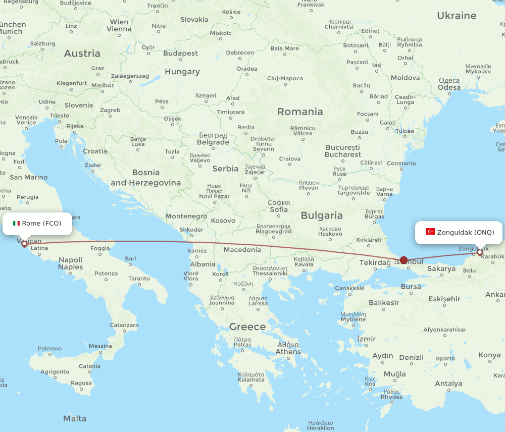 Rome - Zonguldak route map and flight paths