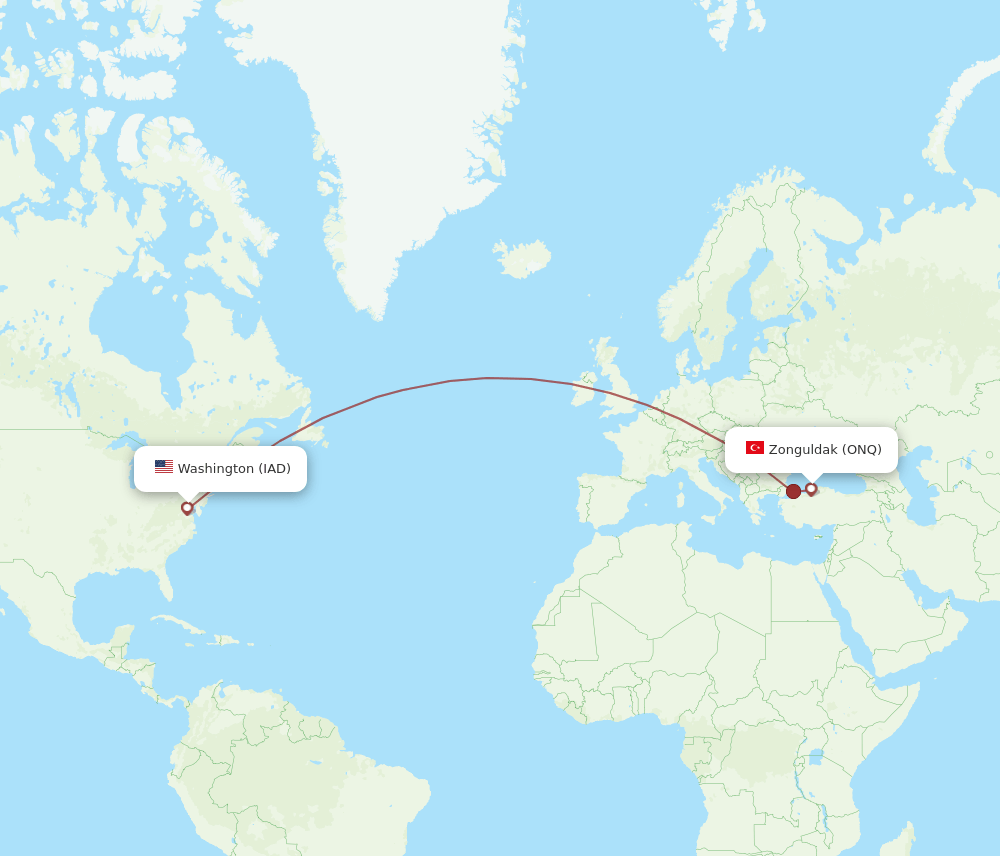 Dulles - Zonguldak route map and flight paths