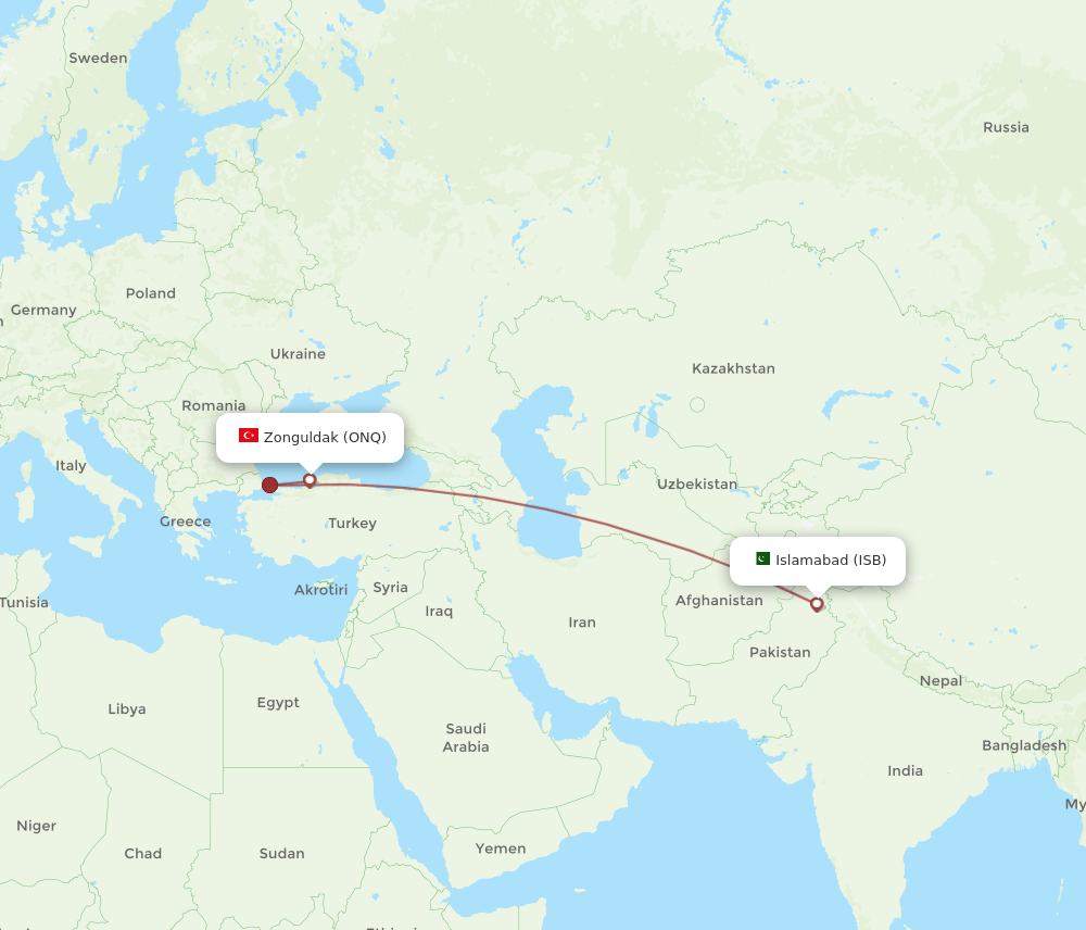 ONQ-ISB flight routes