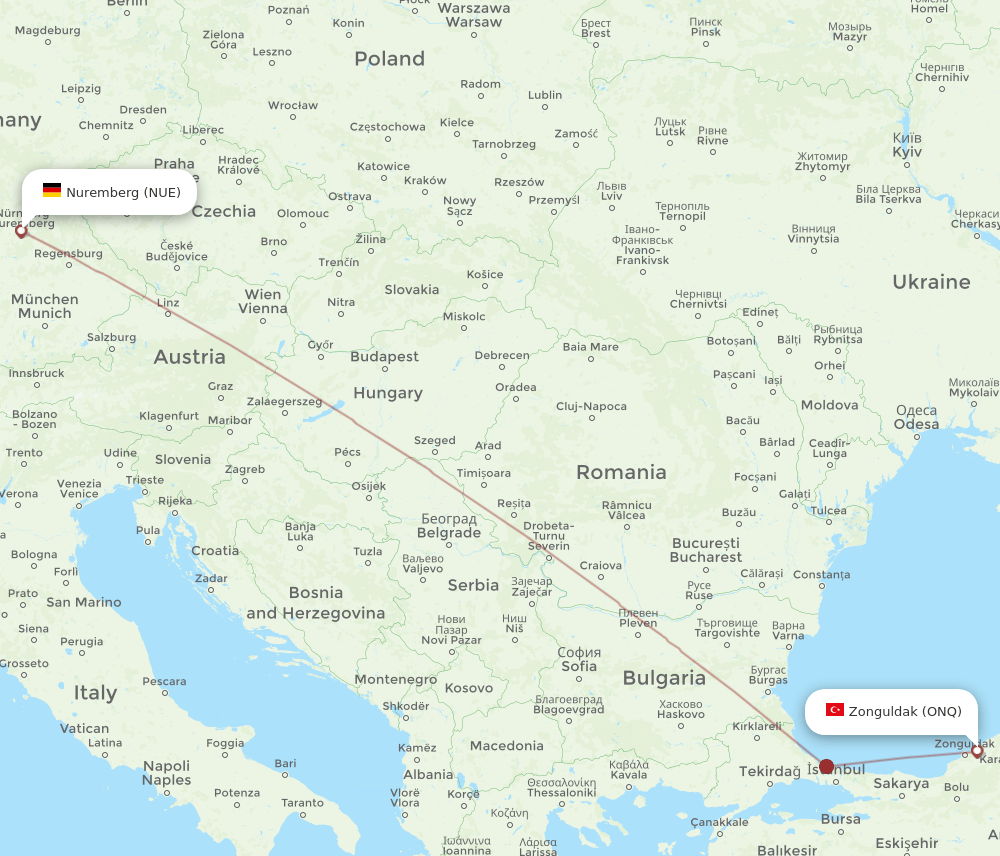 ONQ-NUE flight routes