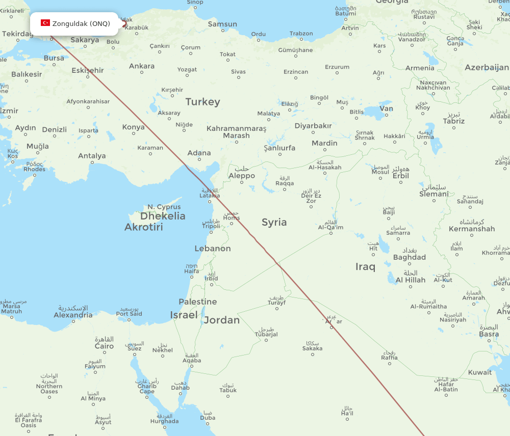 ONQ-RUH flight routes