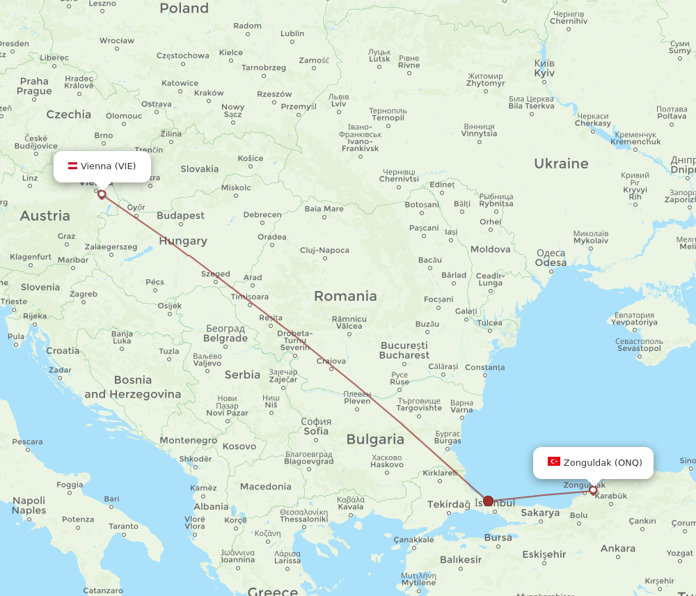 Vienna - Zonguldak route map and flight paths