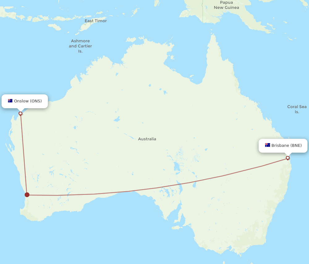 ONS-BNE flight routes