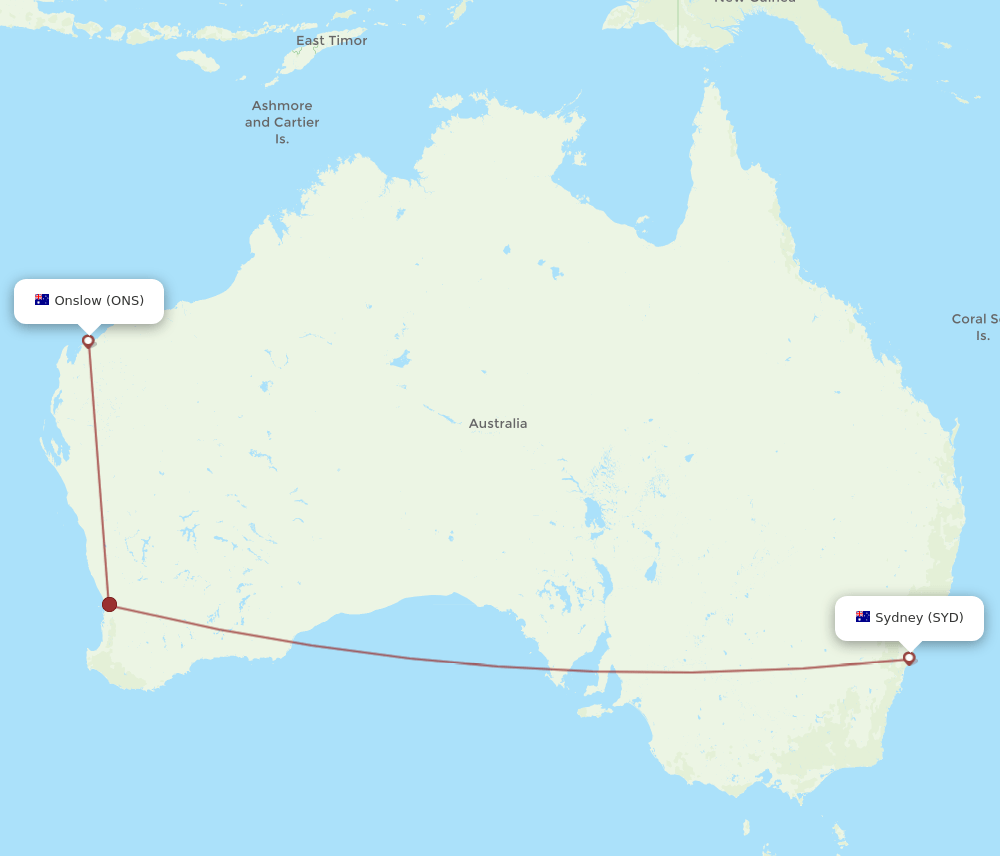 ONS-SYD flight routes