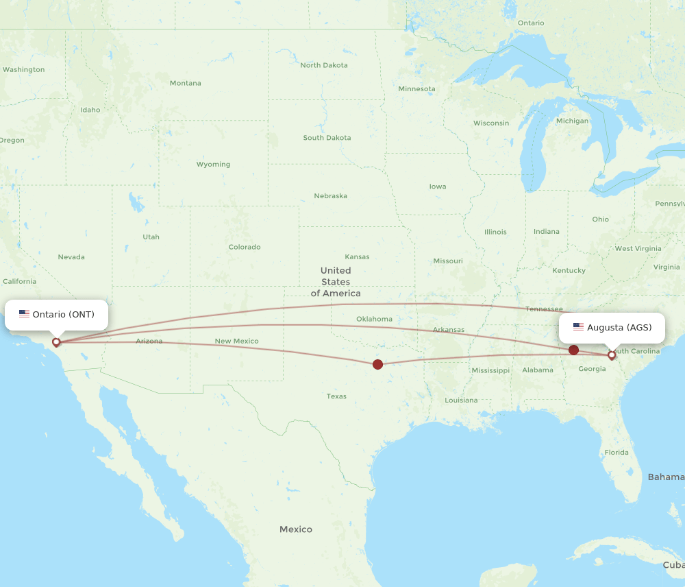ONT-AGS flight routes