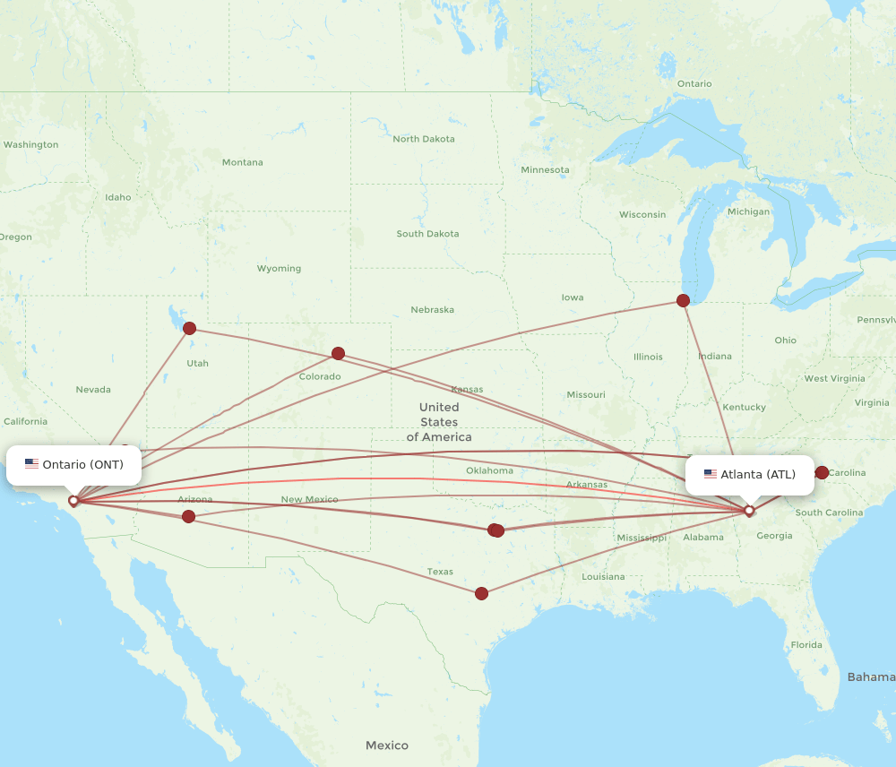 ONT-ATL flight routes