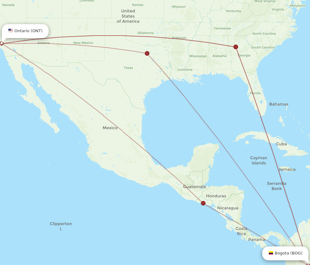 ONT to BOG flights and routes map