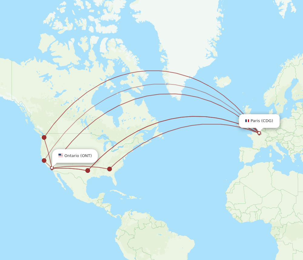 ONT to CDG flights and routes map