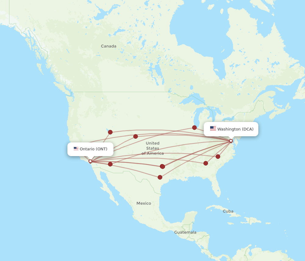 ONT to DCA flights and routes map