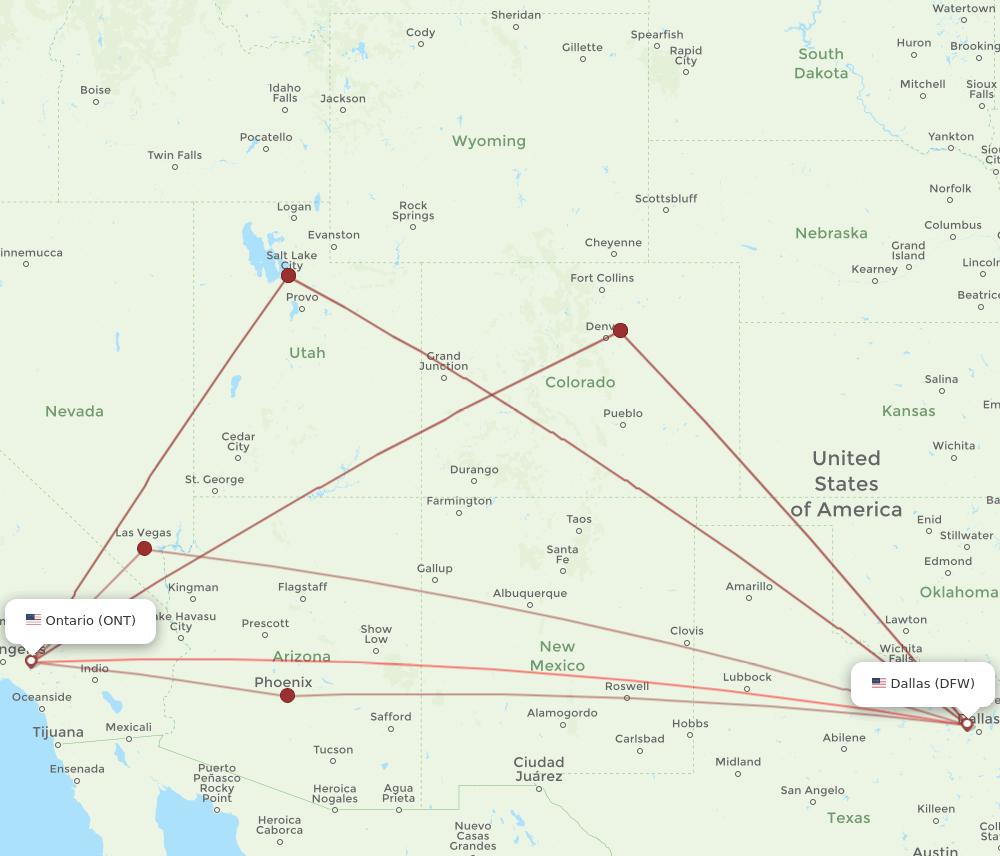 ONT-DFW flight routes