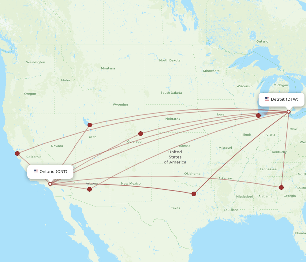 ONT-DTW flight routes