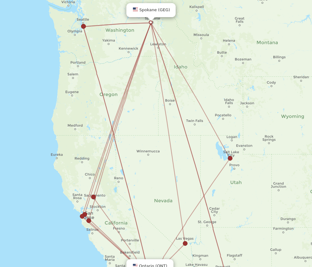 ONT to GEG flights and routes map