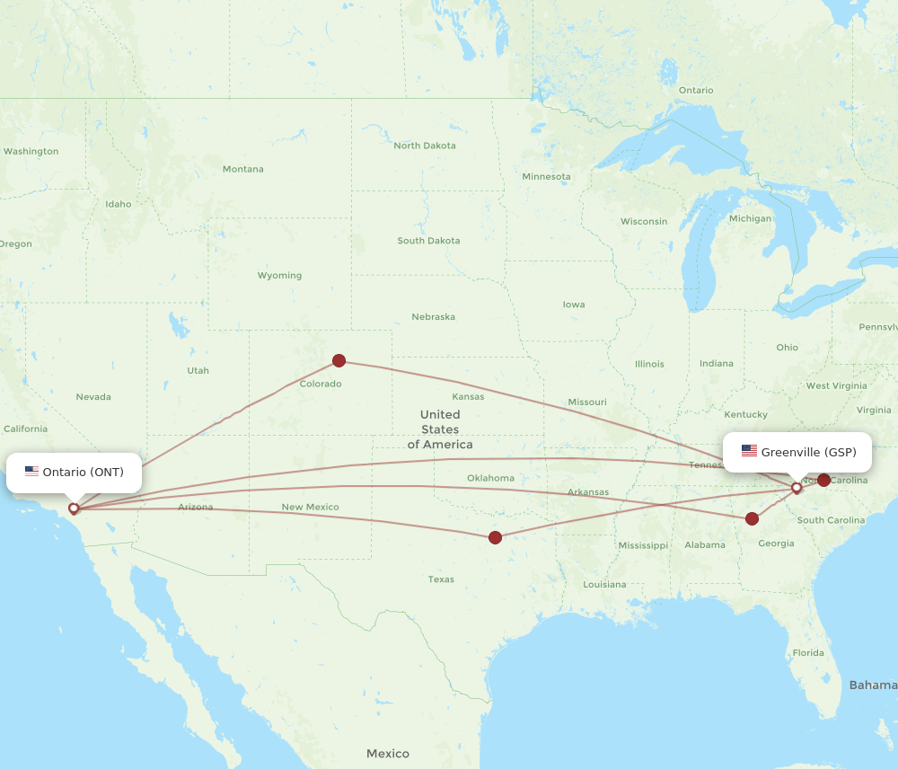 ONT-GSP flight routes