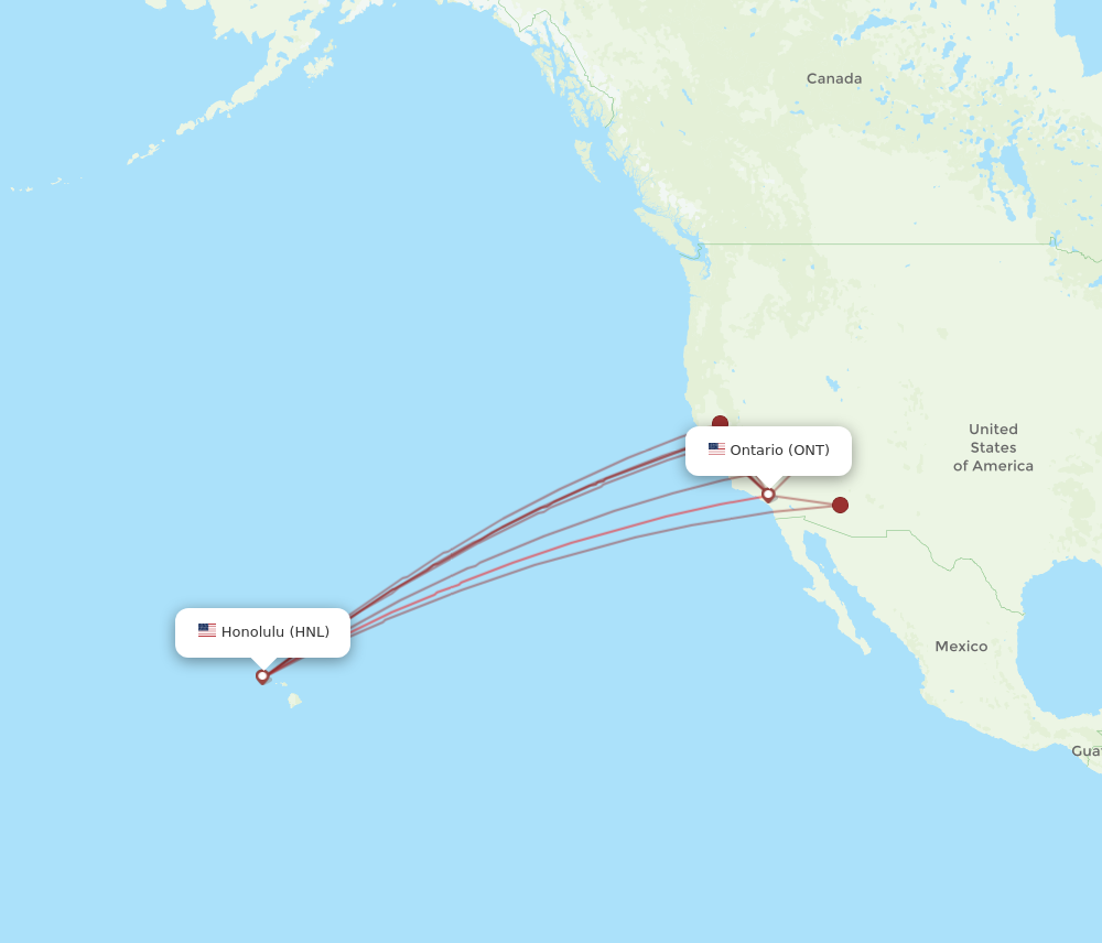 ONT to HNL flights and routes map