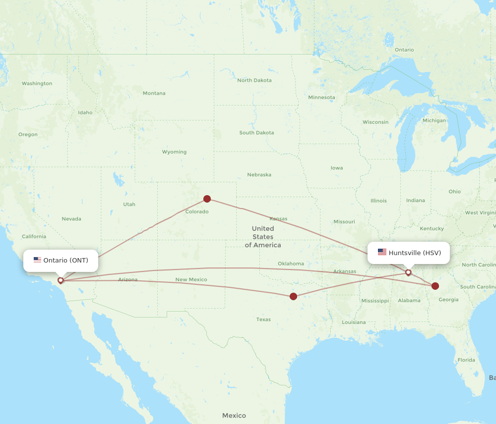 ONT-HSV flight routes