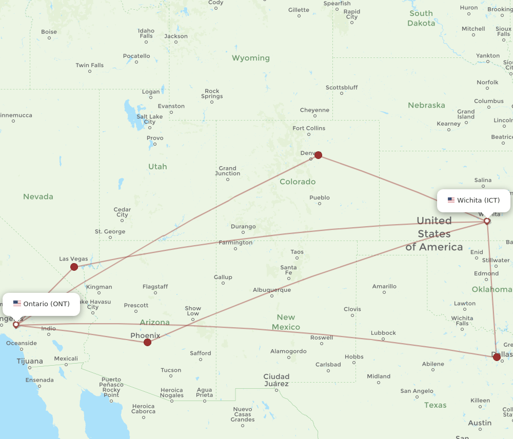 ONT-ICT flight routes
