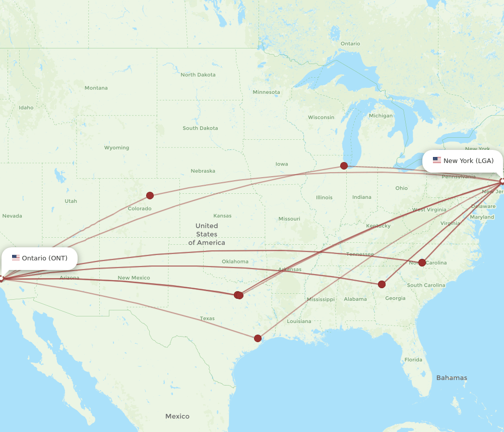ONT-LGA flight routes