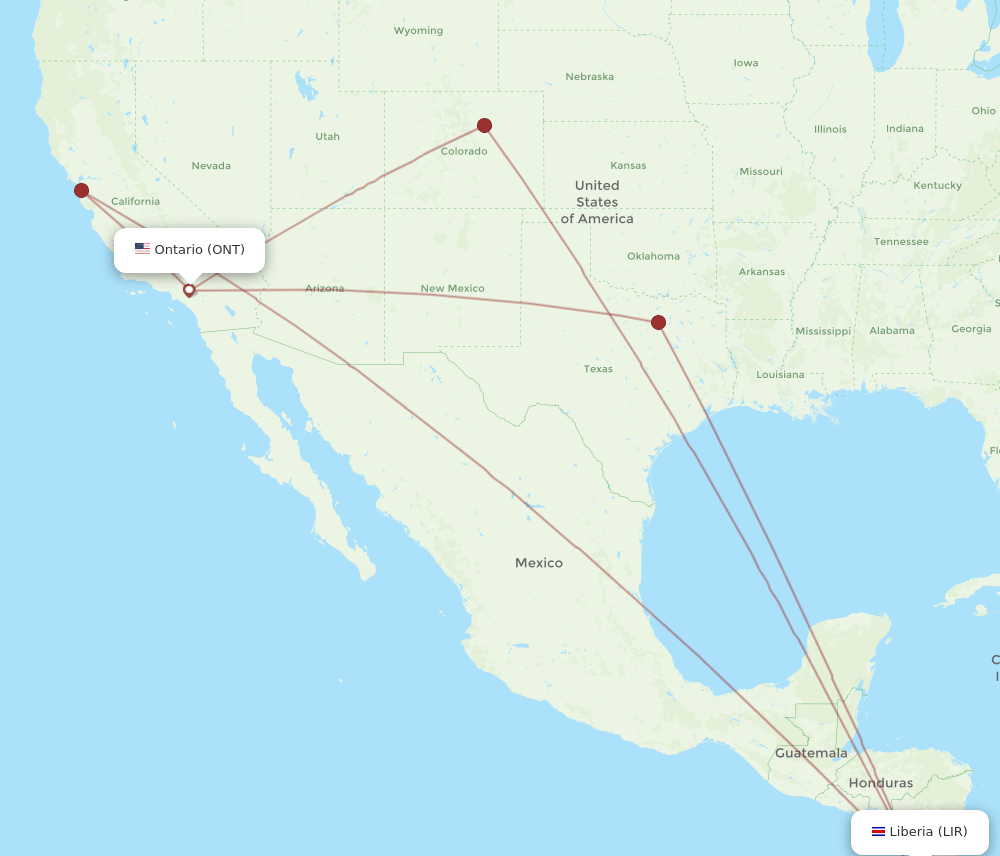 ONT-LIR flight routes