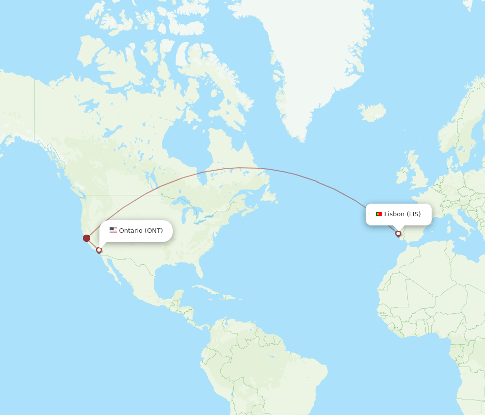 ONT to LIS flights and routes map