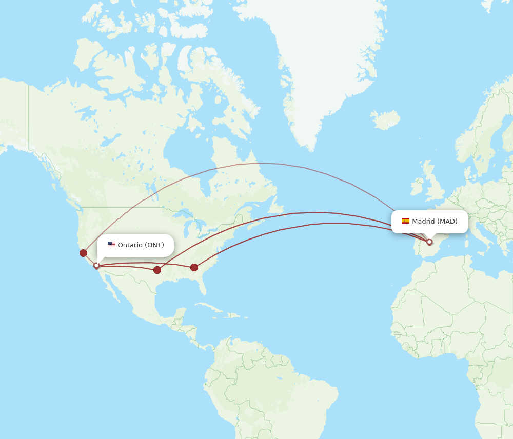 ONT-MAD flight routes