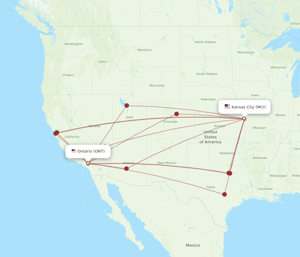 ONT-MCI flight routes