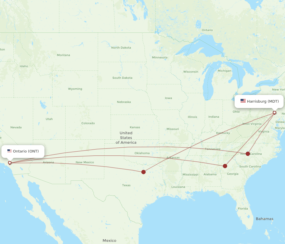 ONT-MDT flight routes