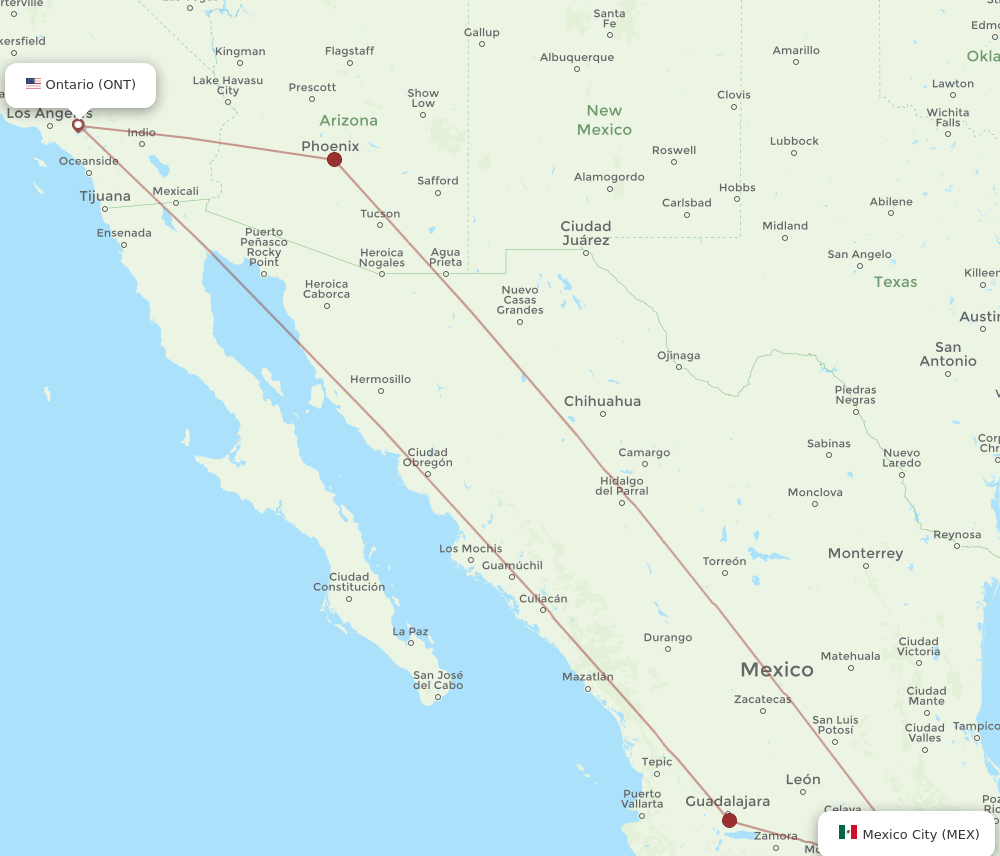 ONT-MEX flight routes