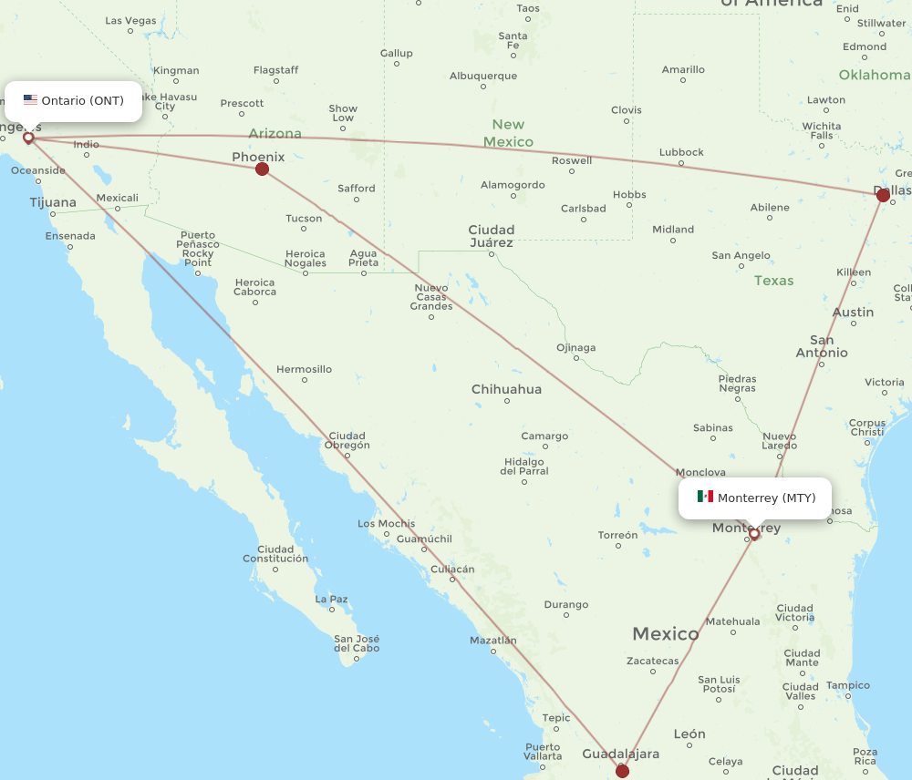 ONT-MTY flight routes