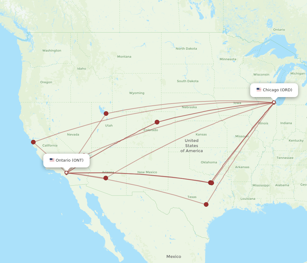 ONT to ORD flights and routes map