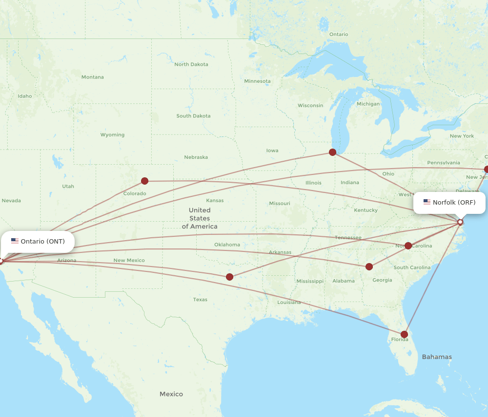 ONT-ORF flight routes