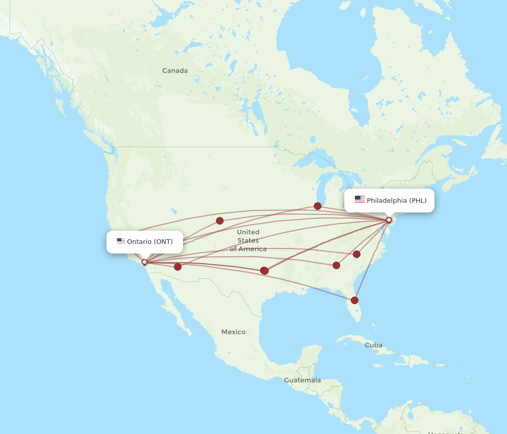 ONT-PHL flight routes