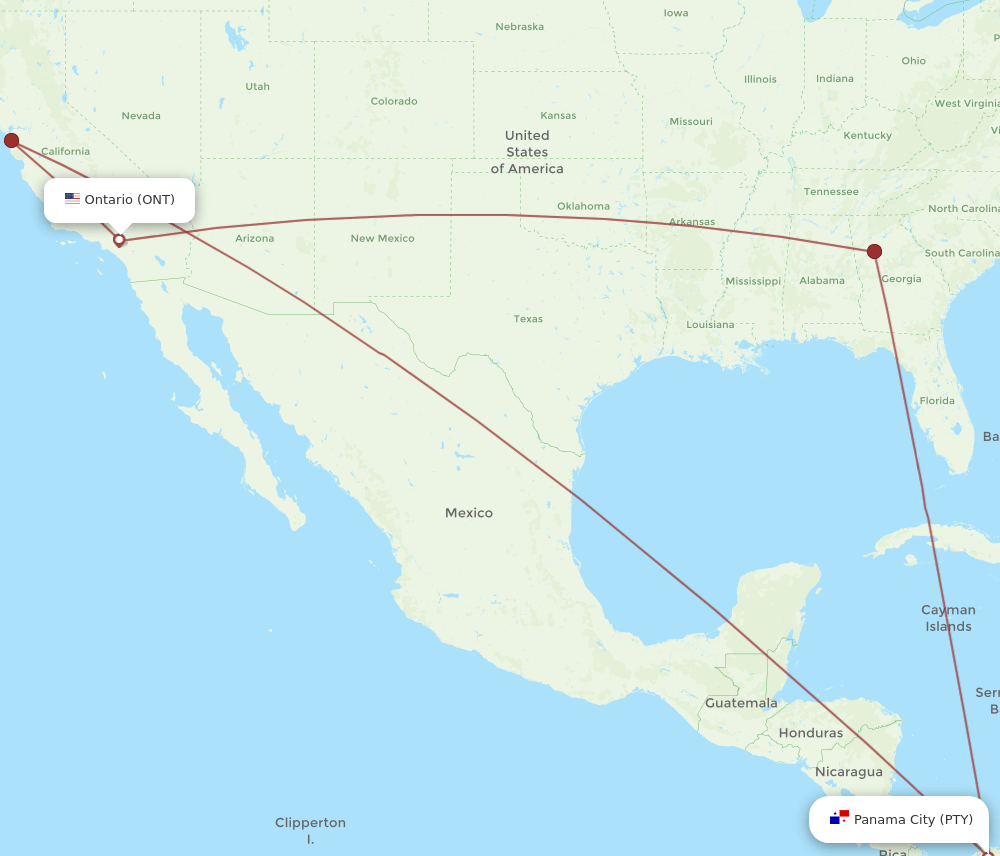 ONT-PTY flight routes