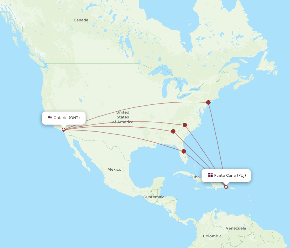 ONT-PUJ flight routes