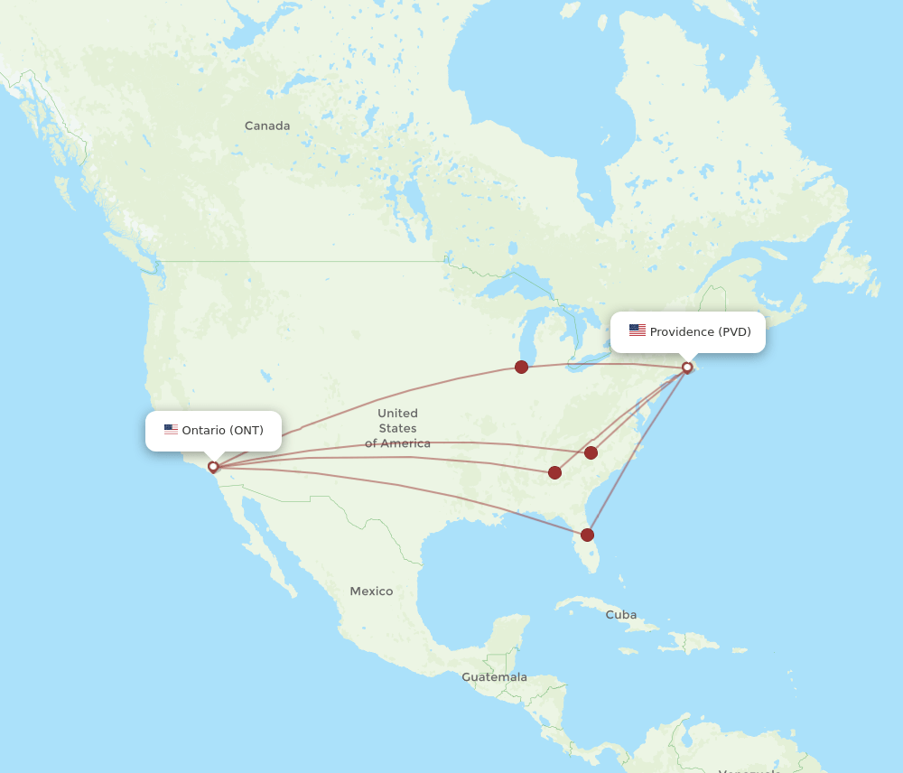 ONT-PVD flight routes