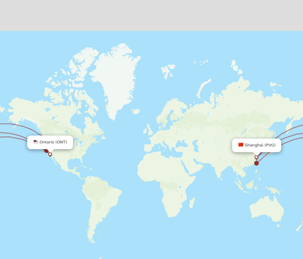 ONT to PVG flights and routes map