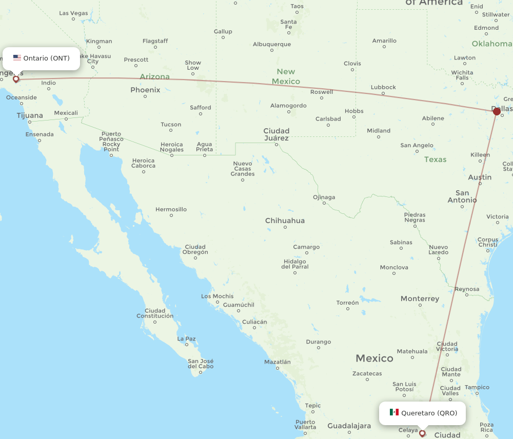 ONT-QRO flight routes