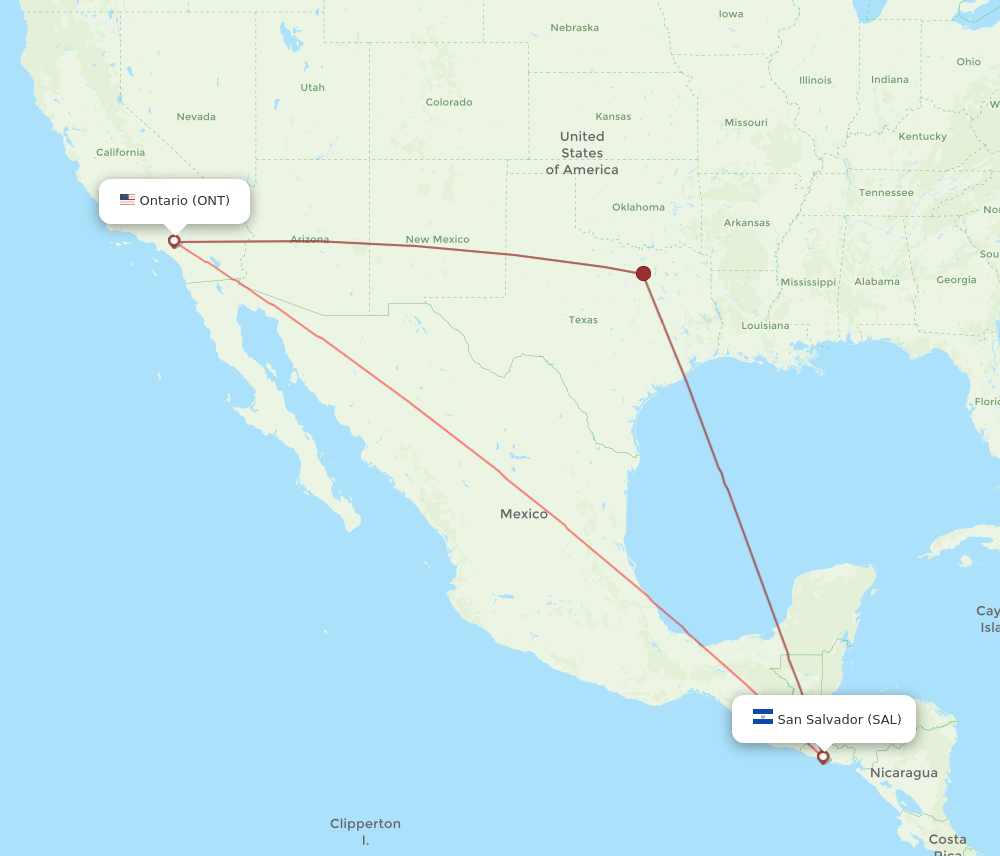 ONT to SAL flights and routes map