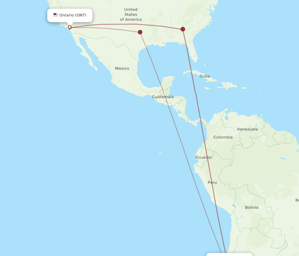 ONT to SCL flights and routes map