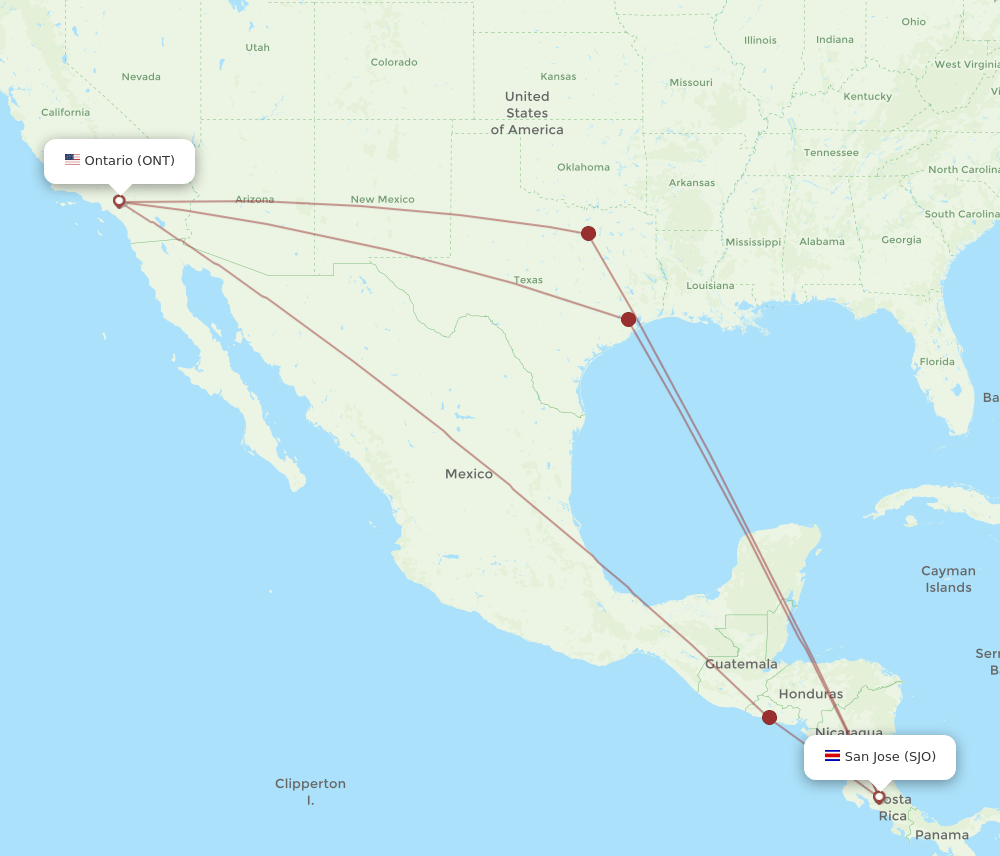 ONT-SJO flight routes