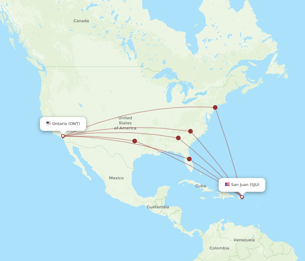 ONT-SJU flight routes
