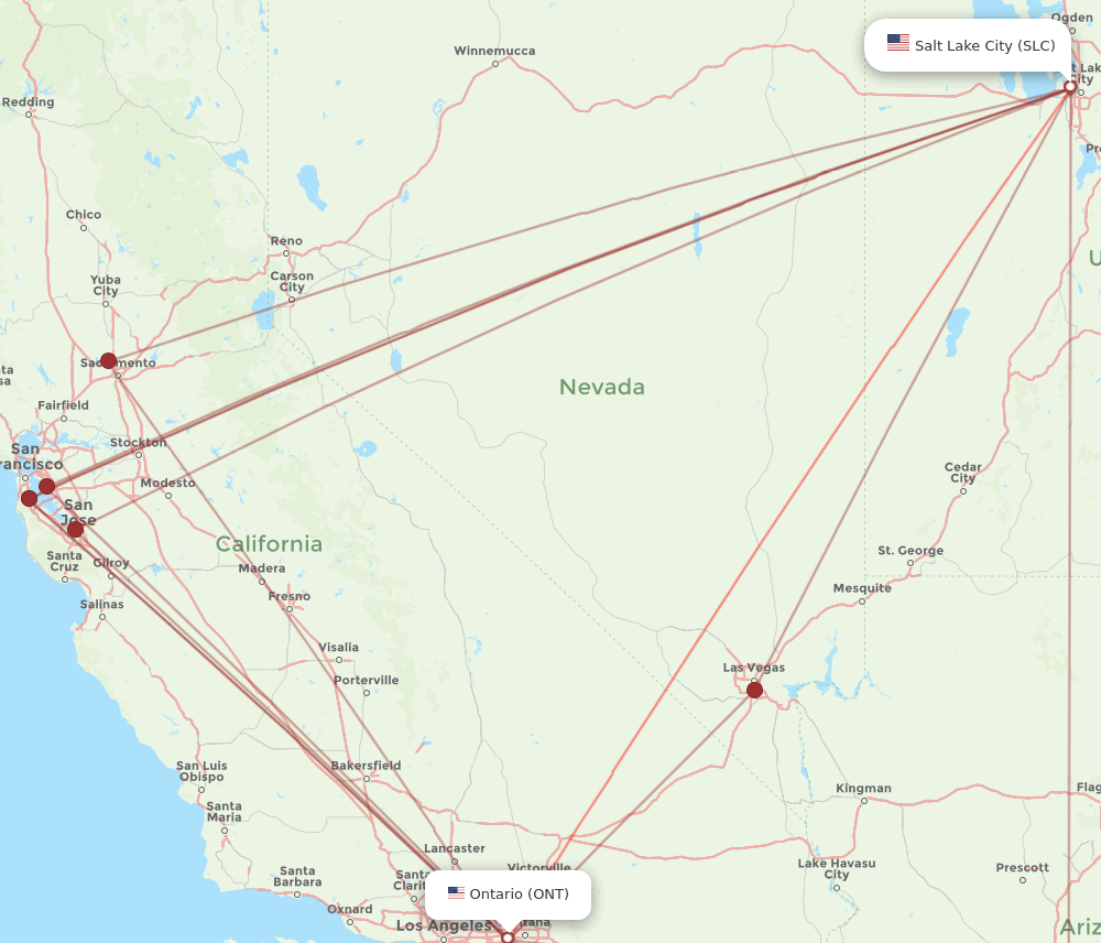 ONT to SLC flights and routes map