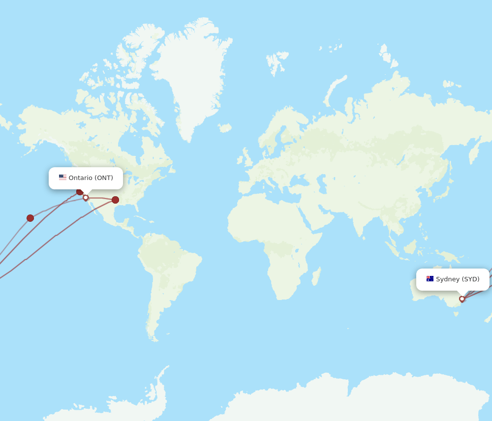 ONT-SYD flight routes