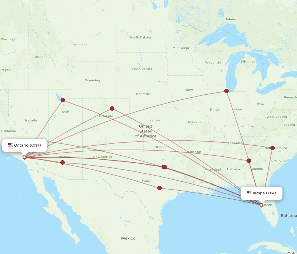 ONT-TPA flight routes
